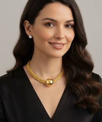 18K Gold plated Multi-Strand Mesh Necklace with Statement Ball Pendant | Indo-Western Fusion Jewellery 1