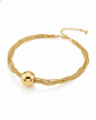 18K Gold plated Multi-Strand Mesh Necklace with Statement Ball Pendant | Indo-Western Fusion Jewellery 3