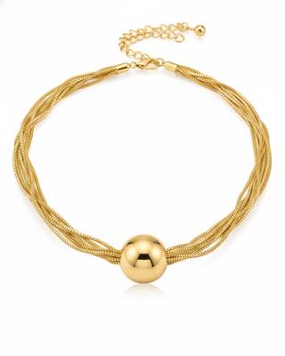 18K Gold plated Multi-Strand Mesh Necklace with Statement Ball Pendant | Indo-Western Fusion Jewellery 4
