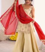 Off-white embroidery crep fully stitched sharara palazzo suit set