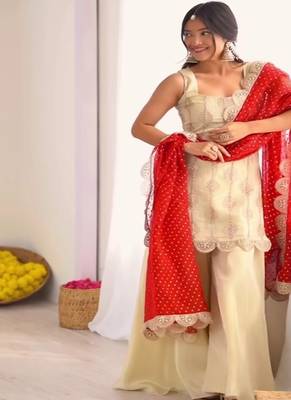 Off-white embroidery crep fully stitched sharara suit set 5
