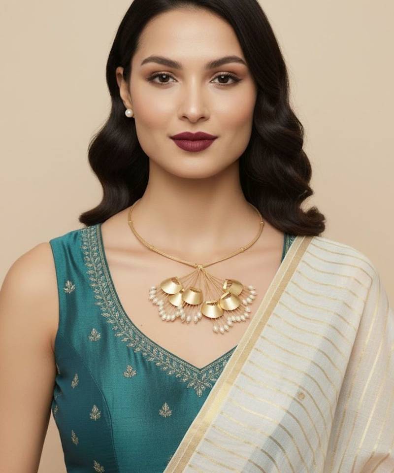 Gold pearl bouquet necklace