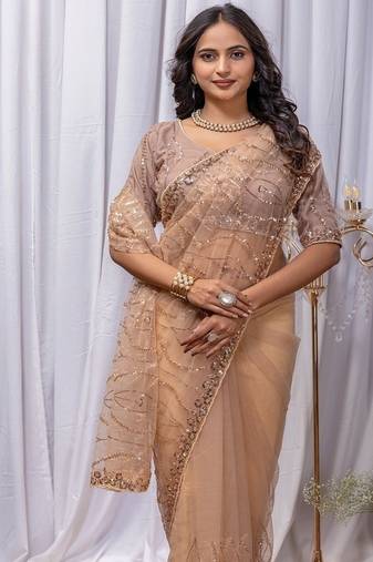 Chiku Color Sequins And Embroidery with Beads Work Butterfly Net