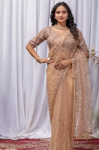 Chiku Color Sequins And Embroidery with Beads Work Butterfly Net