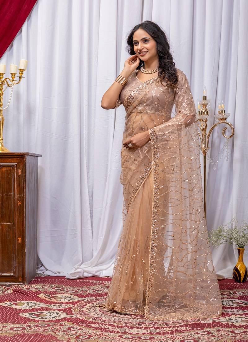 Chiku Color Sequins And Embroidery with Beads Work Butterfly Net