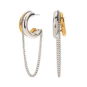 Dual Tone Chain Drop Stud Earrings | Gold Plated Anti-Tarnish Lightweight Studs 1