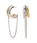 Dual tone chain drop hoop earrings