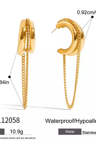Dual tone chain drop hoop earrings