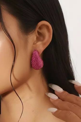 Hot pink crystal teardrop statement earrings