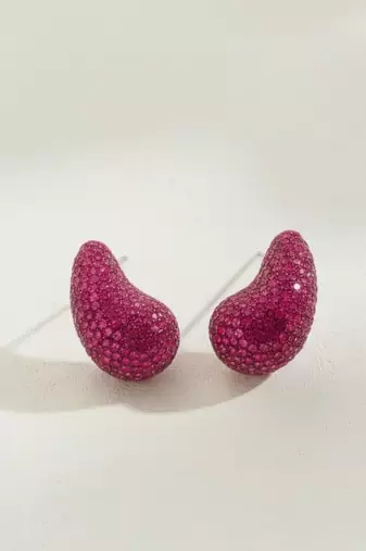 Hot pink crystal teardrop statement earrings