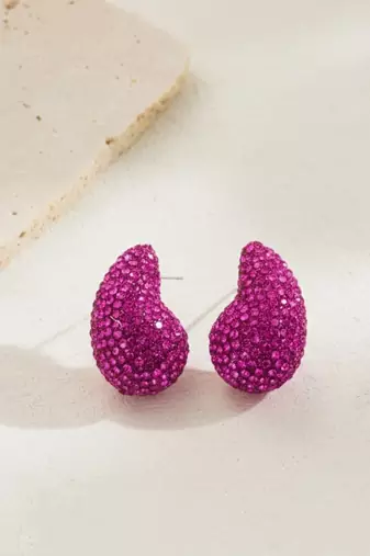 Hot pink crystal teardrop statement earrings