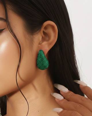 Emerald Green Crystal Teardrop Party Wear Earrings | Rhinestone Statement Drops 2