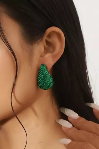 Emerald green crystal teardrop statement earrings