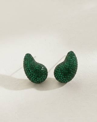 Emerald Green Crystal Teardrop Party Wear Earrings | Rhinestone Statement Drops 4