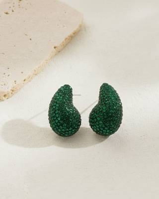 Emerald Green Crystal Teardrop Party Wear Earrings | Rhinestone Statement Drops 5
