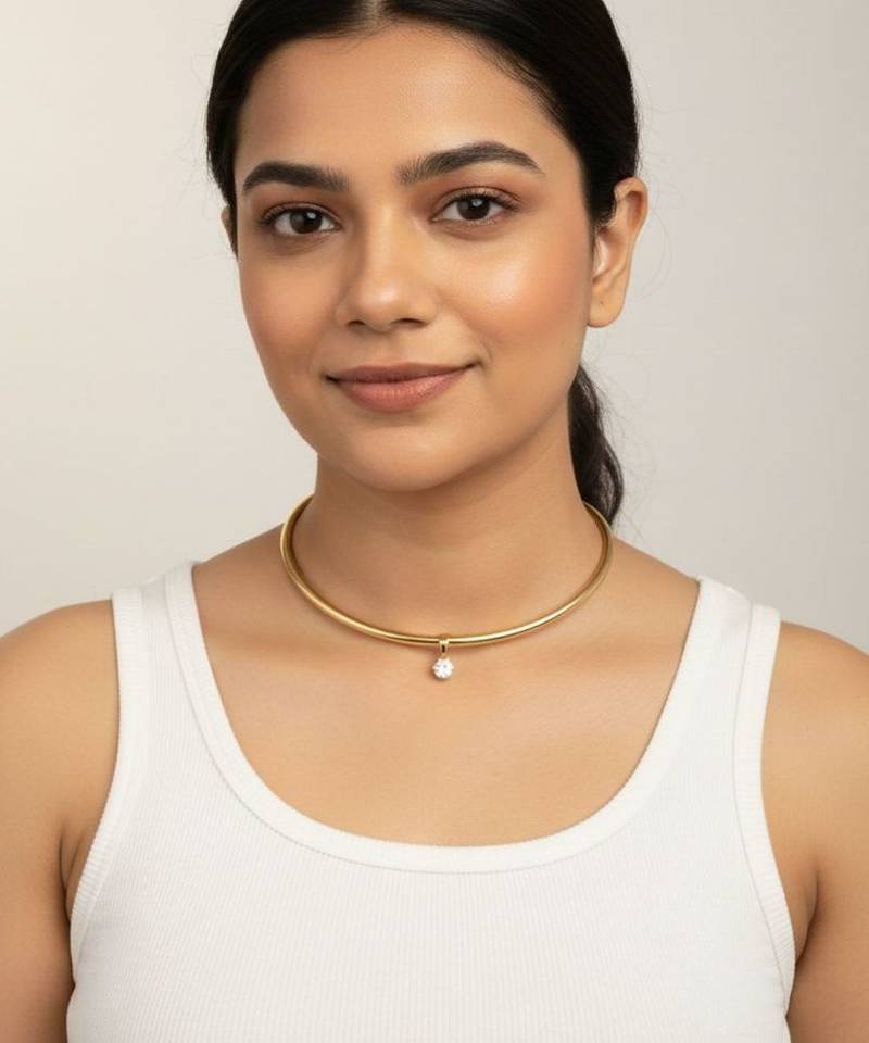 Golden solitaire collar necklace