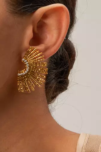 Retro rhinestone sun earrings