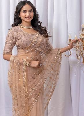 Golden Color Sequins And Embroidery with Beads Work Butterfly Net 2