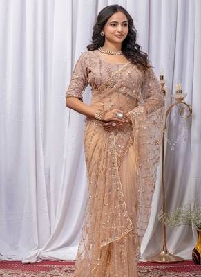 Golden Color Sequins And Embroidery with Beads Work Butterfly Net 3