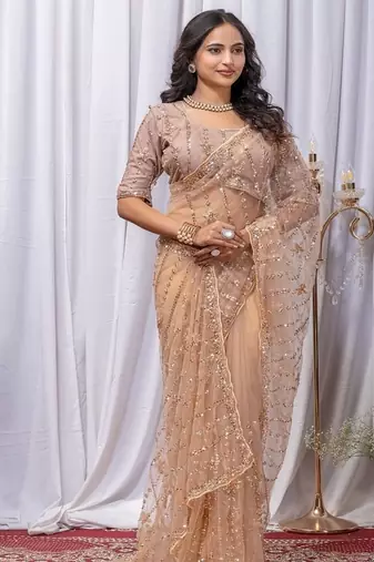 Golden Color Sequins And Embroidery with Beads Work Butterfly Net