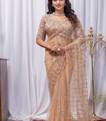 Golden Color Sequins And Embroidery with Beads Work Butterfly Net
