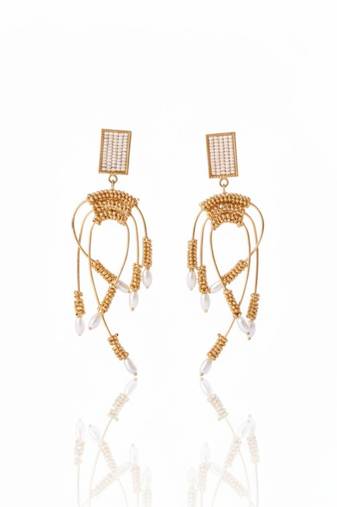 Golden pearl arch earrings