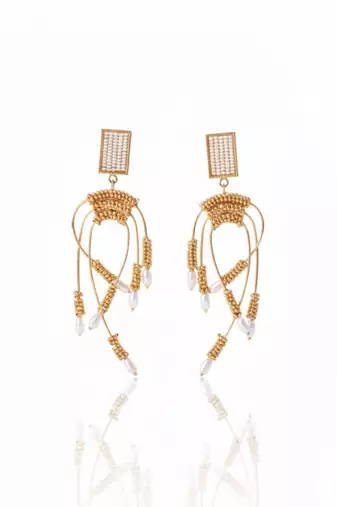 Golden pearl arch earrings