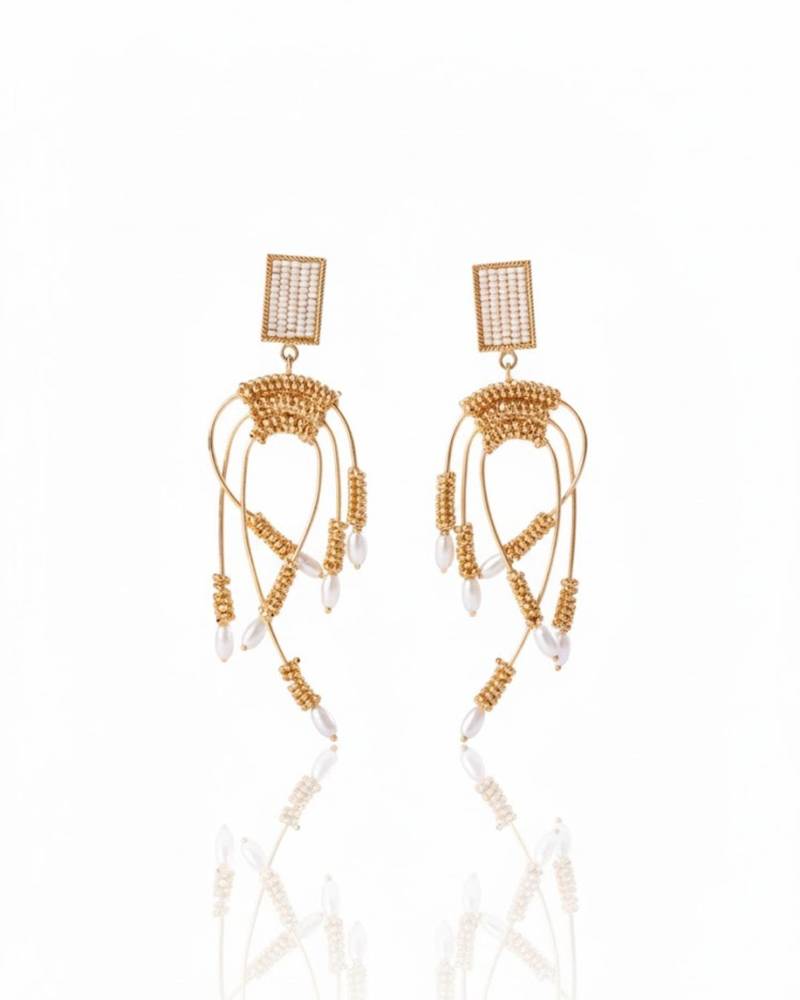 Golden pearl arch earrings