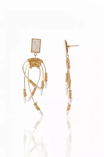 Golden pearl arch earrings