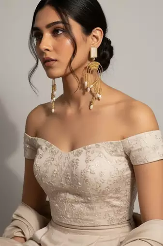 Golden pearl arch earrings
