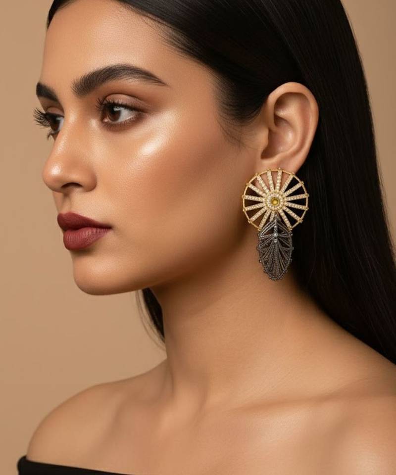 Rhinestone dual tone vintage wheel danglers