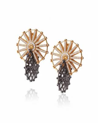 Rhinestone dual tone vintage wheel danglers 3
