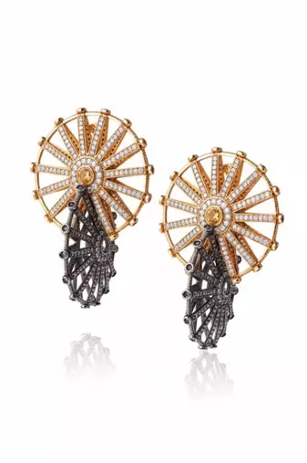 Rhinestone dual tone vintage wheel danglers