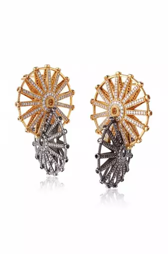 Rhinestone dual tone vintage wheel danglers