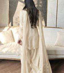 Off-white embroidery satin fully stitched sarara plazo suit set