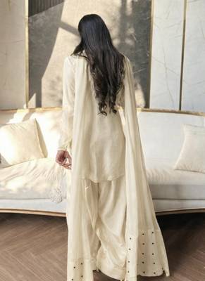 Black embroidery crep fully stitched farshi salwar suit set 5