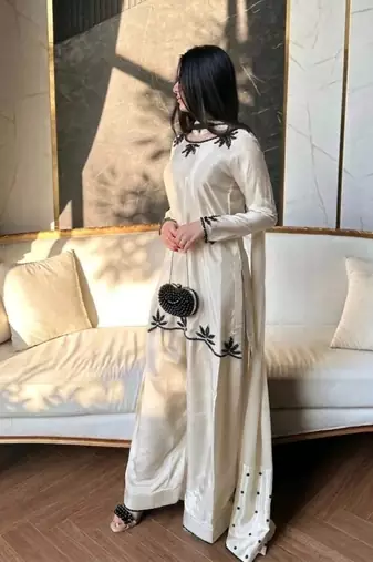 Black embroidery crep fully stitched farshi salwar suit set