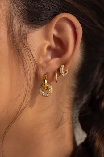 Round Halo Glow Hoop Earrings | 18K Gold Plated Anti-Tarnish Hoops | Elegant Daily Wear