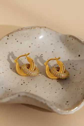 Round Halo Glow Hoop Earrings | 18K Gold Plated Anti-Tarnish Hoops | Elegant Daily Wear