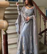 Grey embroidery fandy fully stitched anarkali set