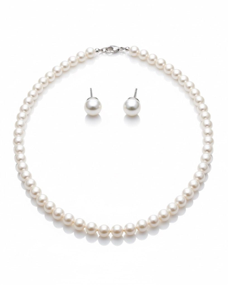Classic freshwater pearl necklace & stud set( real pearl and 925 silver) 1