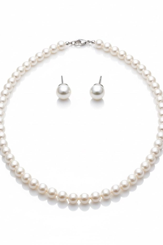 Classic freshwater pearl necklace & stud set( real pearl and 925 silver)