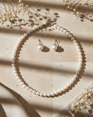 Classic freshwater pearl necklace & stud set( real pearl and 925 silver) 3