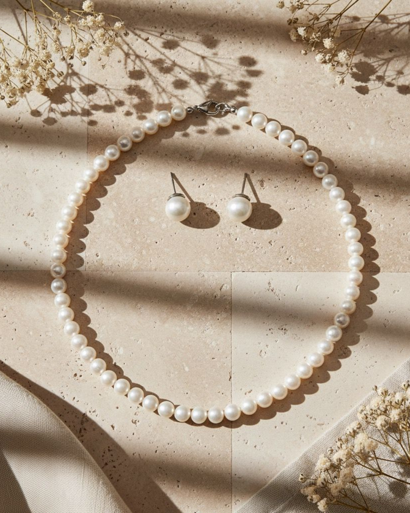 Classic freshwater pearl necklace & stud set( real pearl and 925 silver)