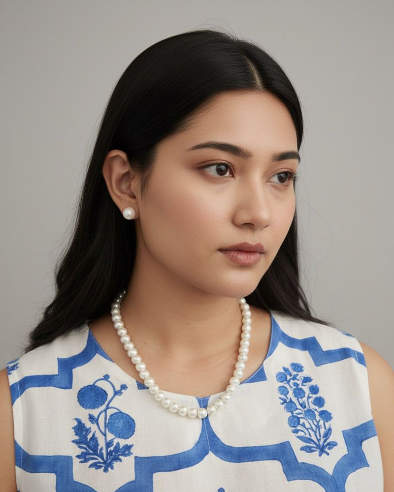 Classic freshwater pearl necklace & stud set( real pearl and 925 silver)