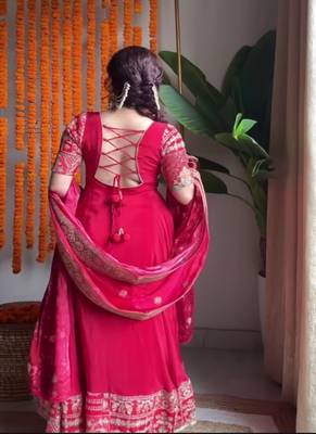 Rani pink embroidery crep fully stitched anarkali set 4