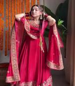 Rani pink embroidery crep fully stitched anarkali set