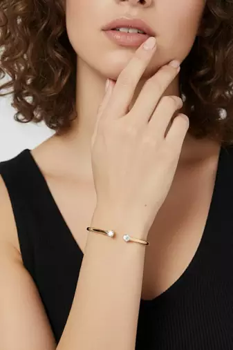 Gold Twinkle Twin Solitaire Cuff Bracelet | 18k Gold Plated Anti-Tarnish Resizable Bracelet