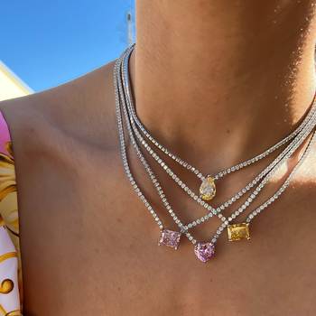 18K Gold plated Tennis Chain Rectangle Necklace with Yellow Stones | Bling Babe Gold Plated Necklace 2