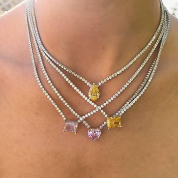 18K Gold plated Tennis Chain Rectangle Necklace with Yellow Stones | Bling Babe Gold Plated Necklace 3